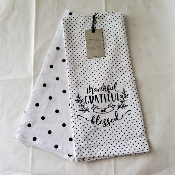 Stitch & Weft Kitchen Polka Dot Kitchen Towels Set Of 2 Thankful